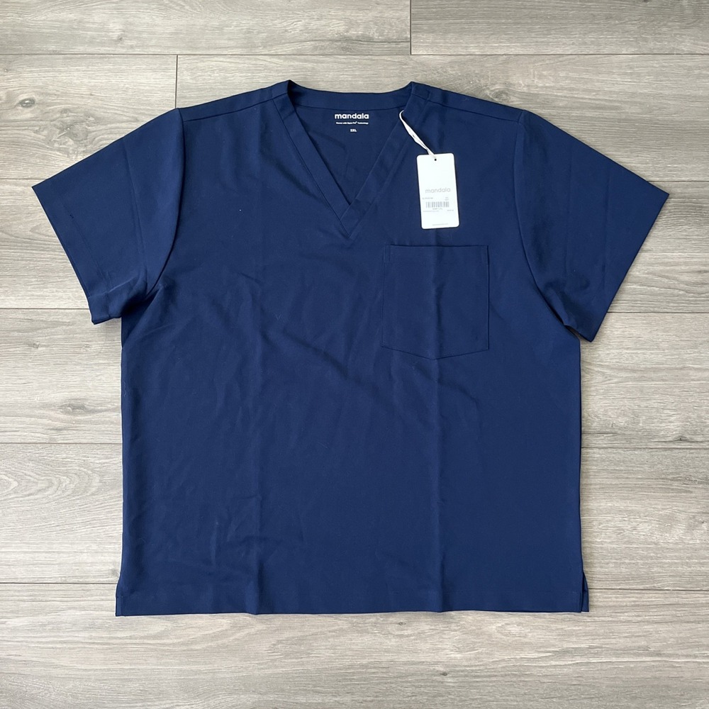Mandala Mens 2XL Scrub Top Navy Blue Short Sleeve NWT
